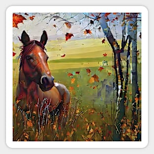 horse and birches Sticker